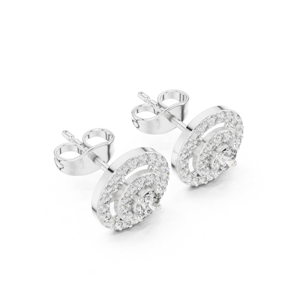 Round Moissanite Double-Halo Stud Earrings – 925 Sterling Silver, 18K Gold Vermeil