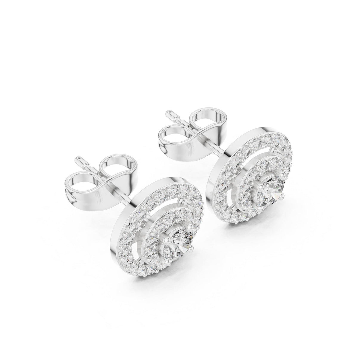 Round Moissanite Double-Halo Stud Earrings – 925 Sterling Silver, 18K Gold Vermeil