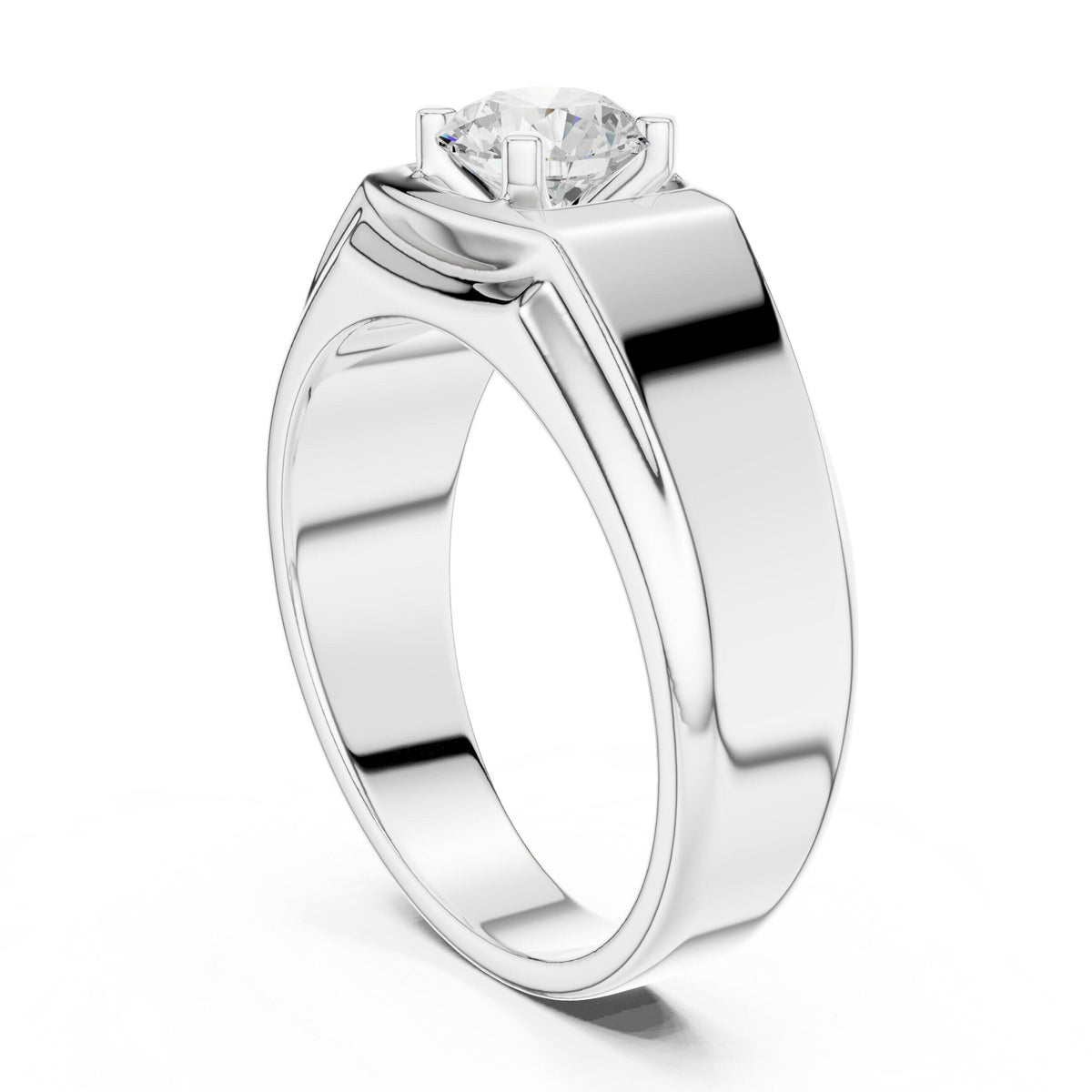 Men's Round Moissanite Ring with Square Frame, Wide Band – 925 Sterling Silver, 18K Gold Vermeil