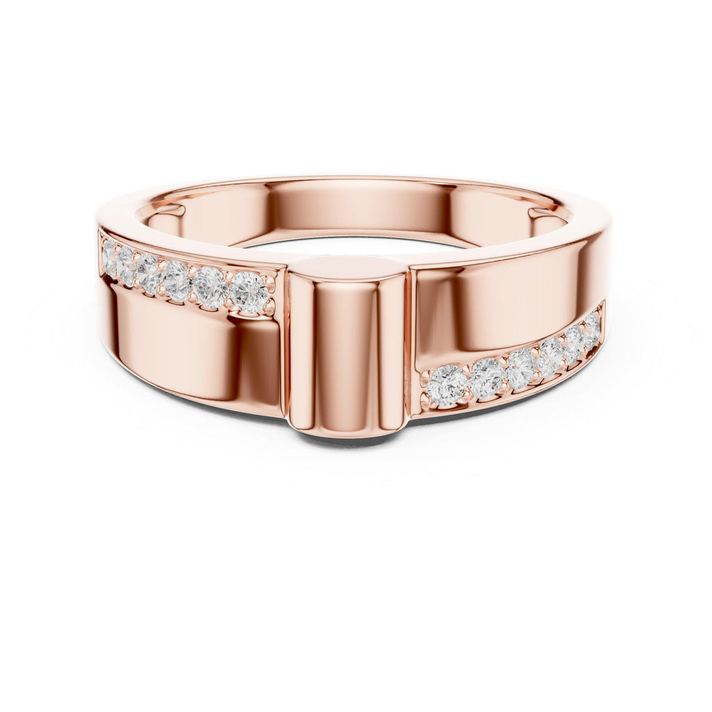 Men's Notched Band with Pavé Moissanite Sides – 925 Sterling Silver, 18K Gold Vermeil