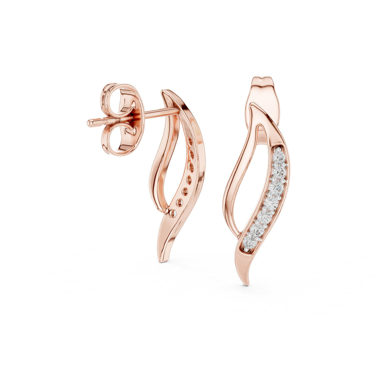 Moissanite Pavé Flame Stud Earrings – 925 Sterling Silver, 18K Gold Vermeil