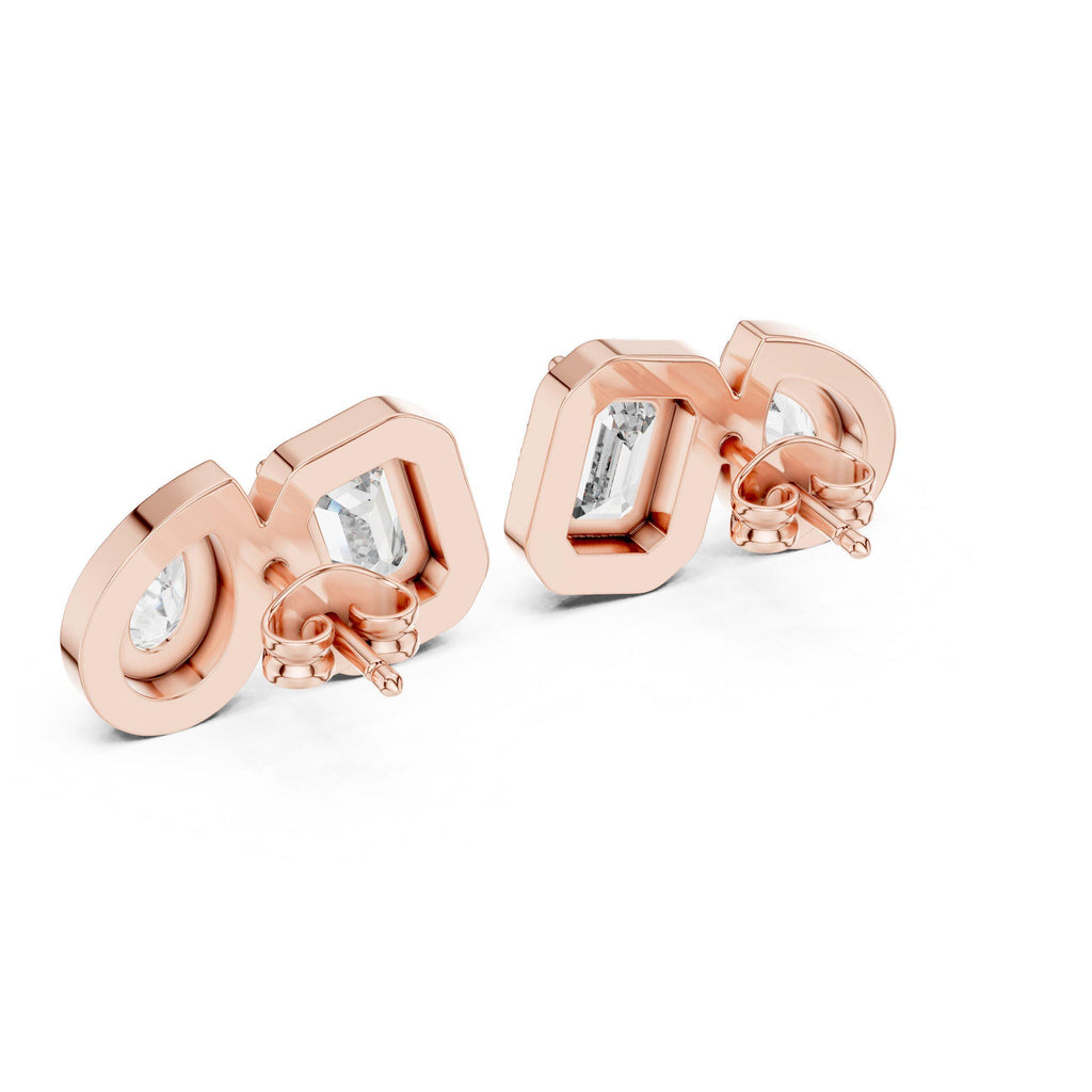Pear & Emerald-Cut Moissanite Halo Toi et Moi Stud Earrings – 925 Sterling Silver, 18K Gold Vermeil