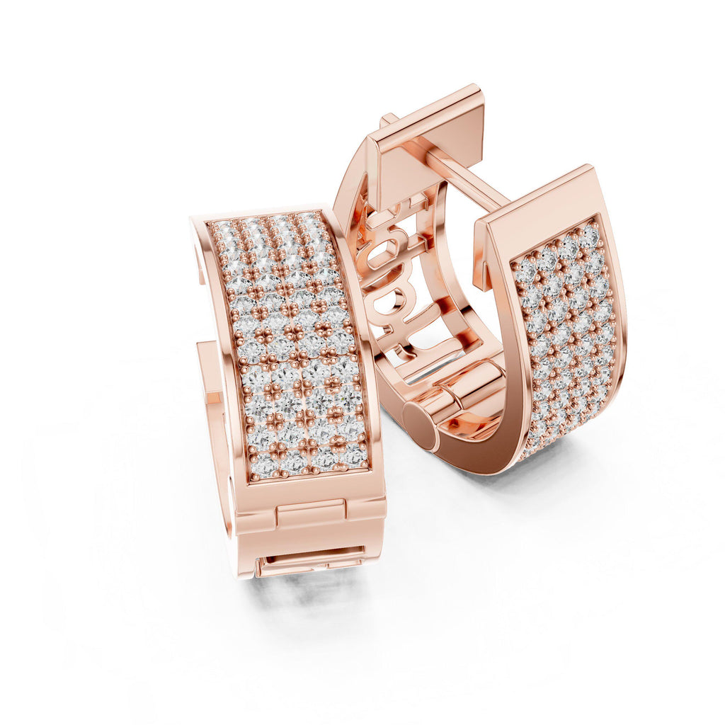 Moissanite Pavé Wide Huggie Hoop Earrings – 925 Sterling Silver, 18K Gold Vermeil