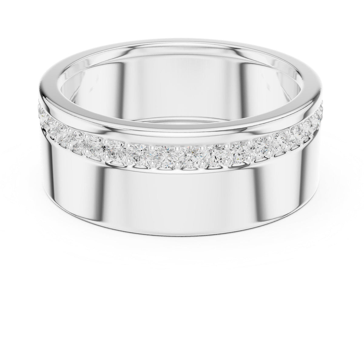 Men's Wide Band with Pavé Moissanite Stripe – 925 Sterling Silver, 18K Gold Vermeil
