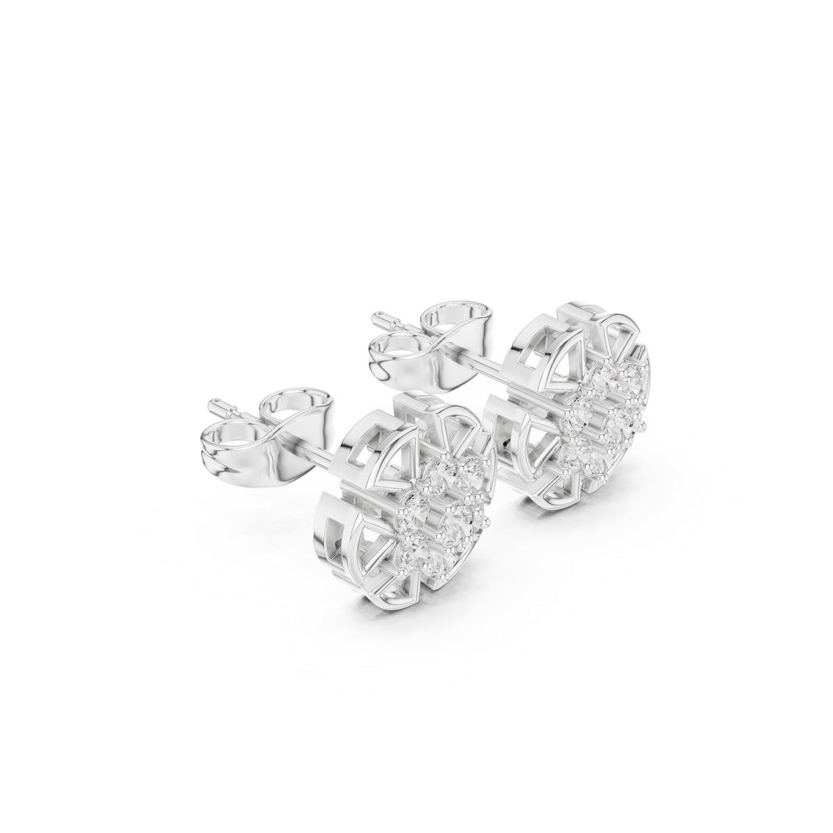 Round Moissanite Medallion Cluster Stud Earrings – 925 Sterling Silver, 18K Gold Vermeil