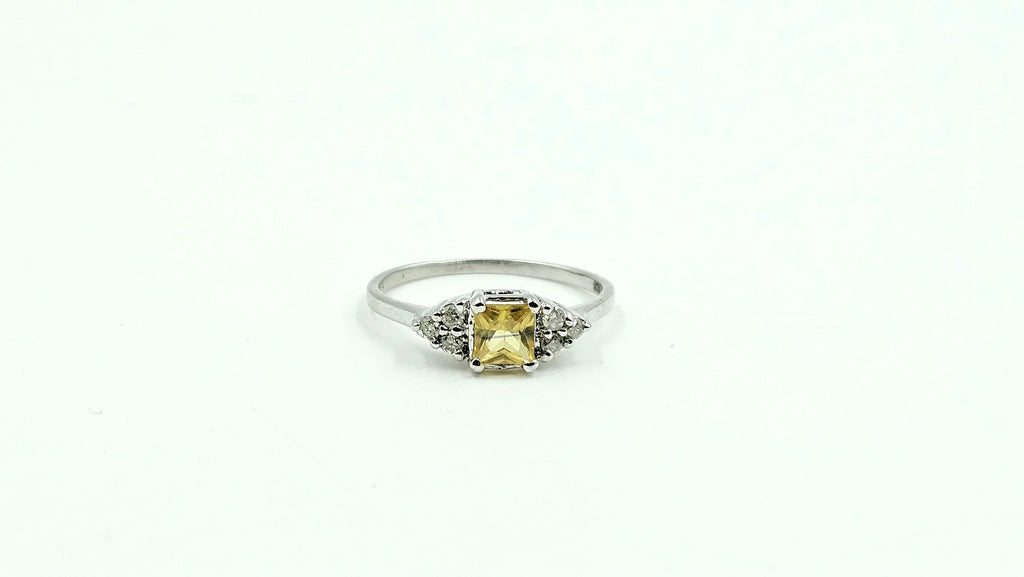 Cushion Yellow Sapphire & Diamond Ring – 925 Sterling Silver, 18K White Gold Vermeil