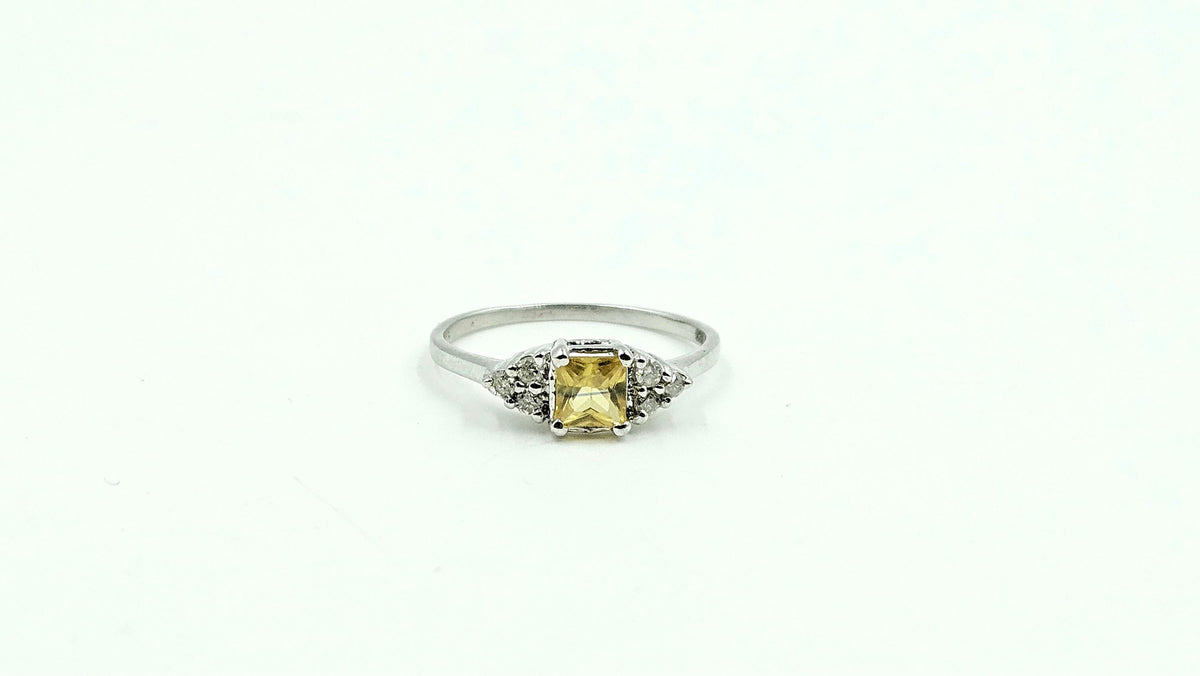 Cushion Yellow Sapphire & Diamond Ring – 925 Sterling Silver, 18K White Gold Vermeil