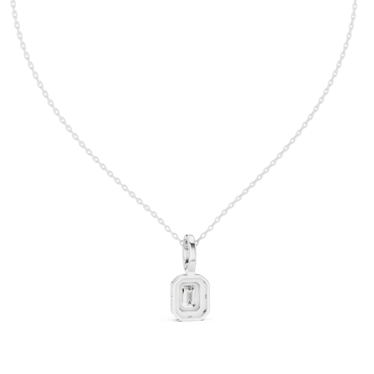 Emerald-Cut Moissanite Halo Pendant Necklace – 925 Sterling Silver, 18K Gold Vermeil