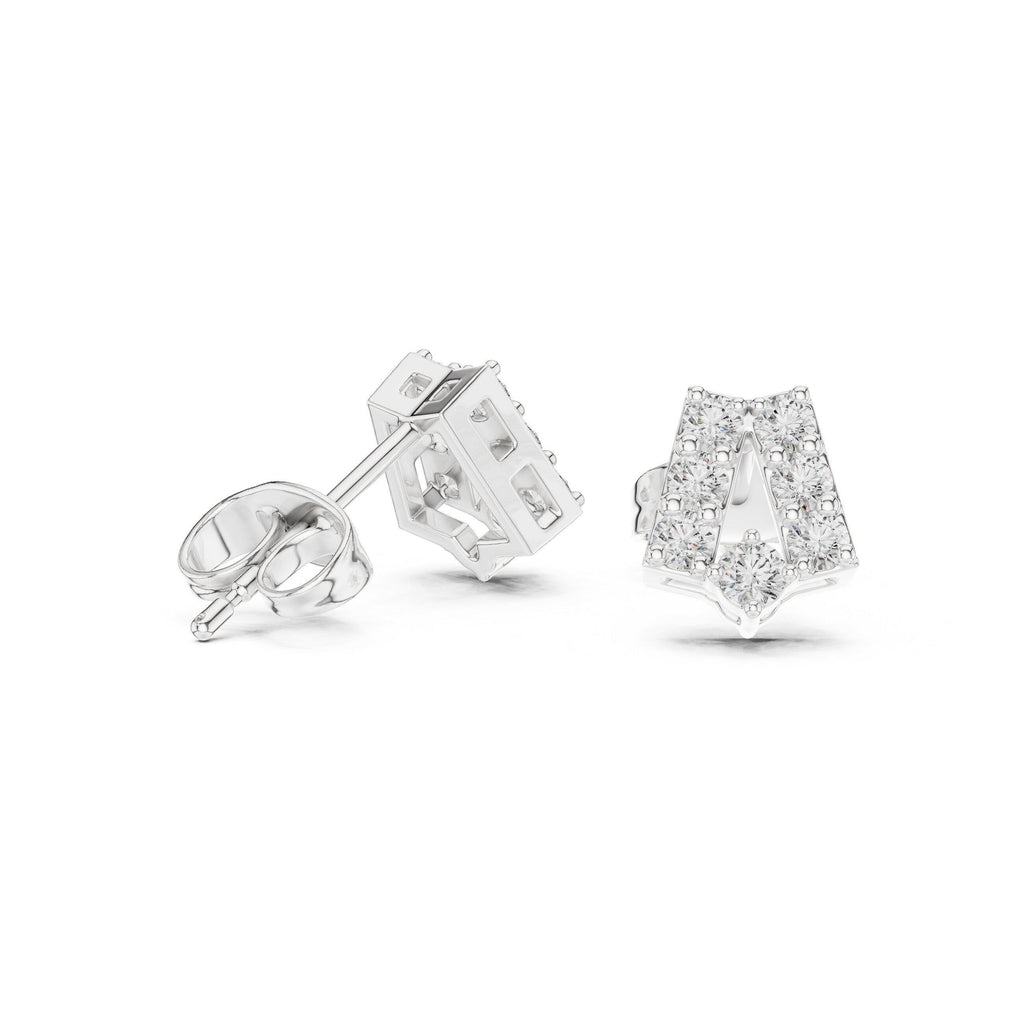 Moissanite Pavé Pentagon Stud Earrings – 925 Sterling Silver, 18K Gold Vermeil