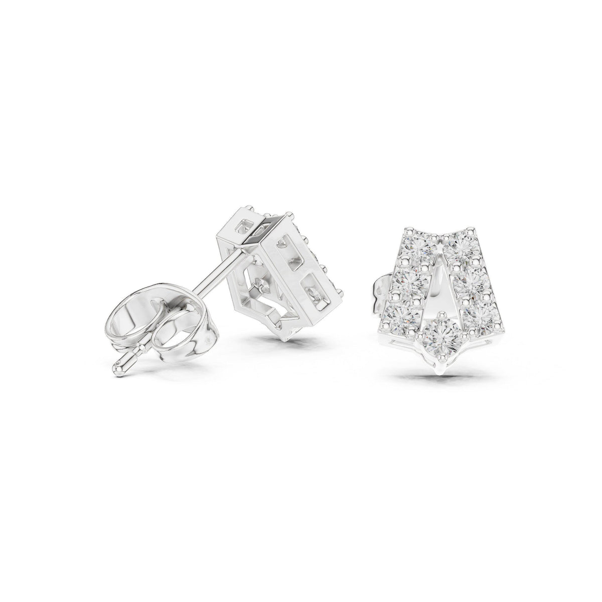 Moissanite Pavé Pentagon Stud Earrings – 925 Sterling Silver, 18K Gold Vermeil
