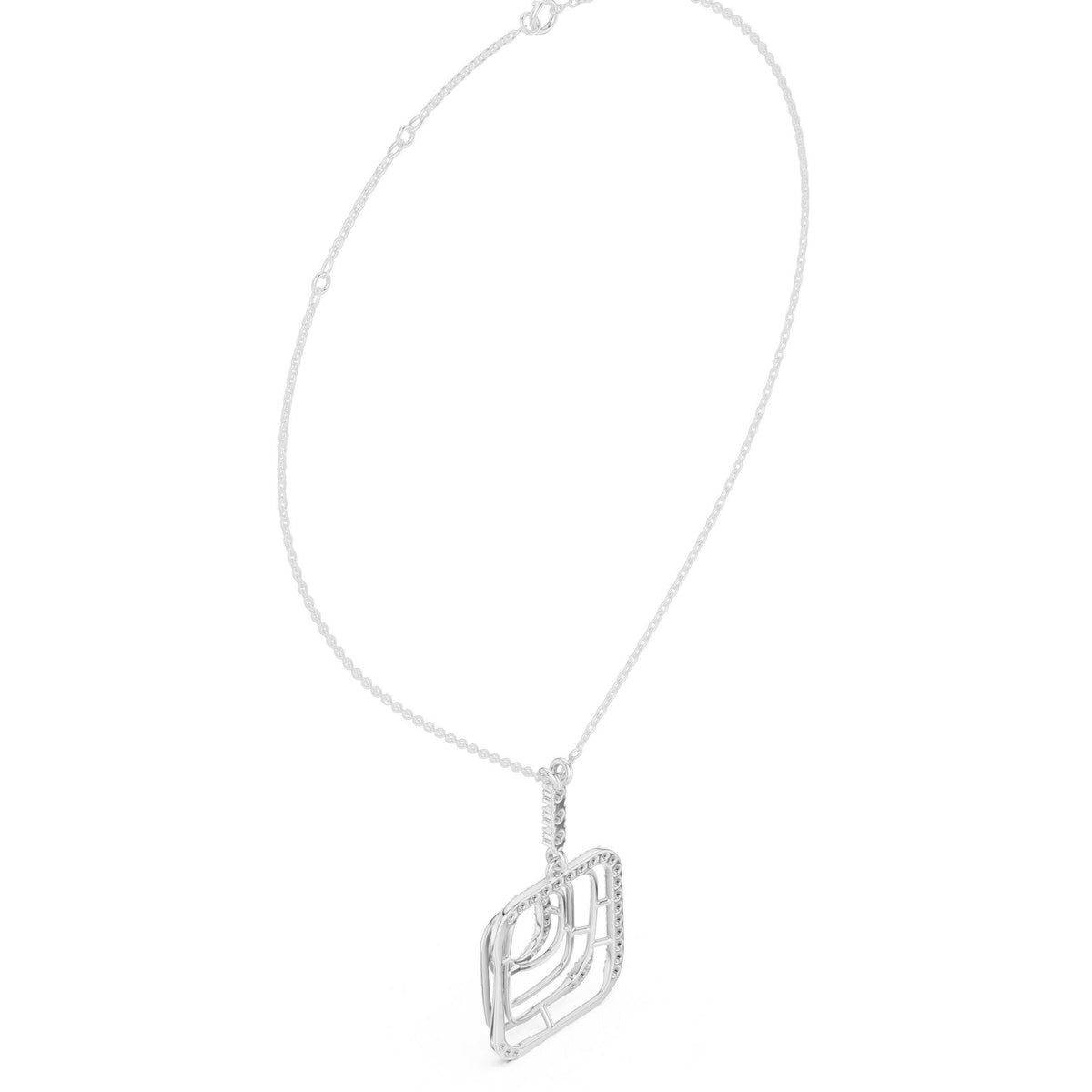 Moissanite Pavé Square Spiral Pendant Necklace – 925 Sterling Silver, 18K Gold Vermeil