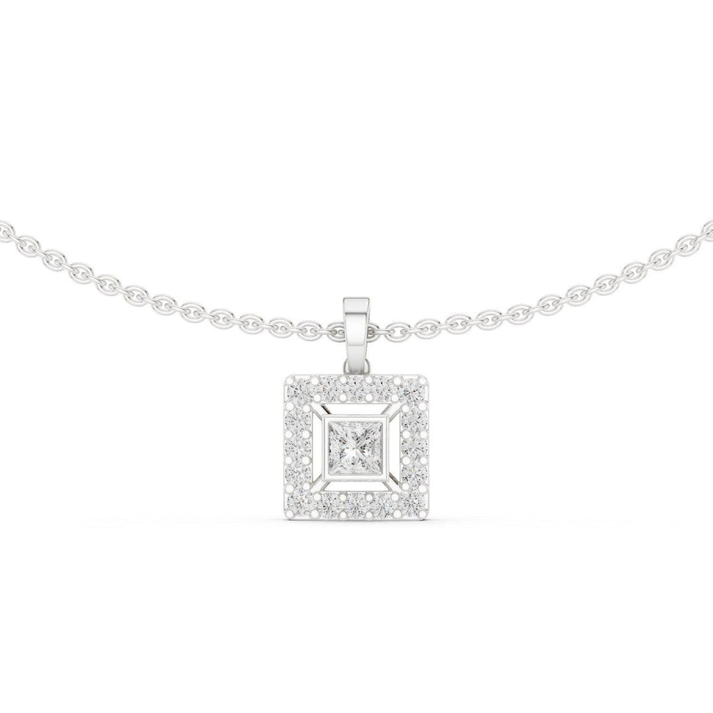 Princess Moissanite Square-Halo Pendant Necklace – 925 Sterling Silver, 18K Gold Vermeil