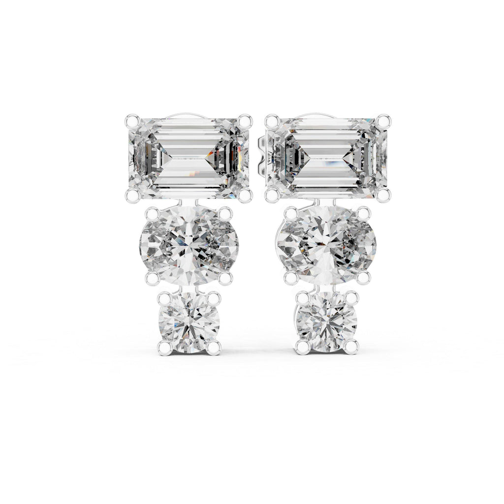 Emerald, Oval & Round Moissanite Drop Earrings – 925 Sterling Silver, 18K Gold Vermeil