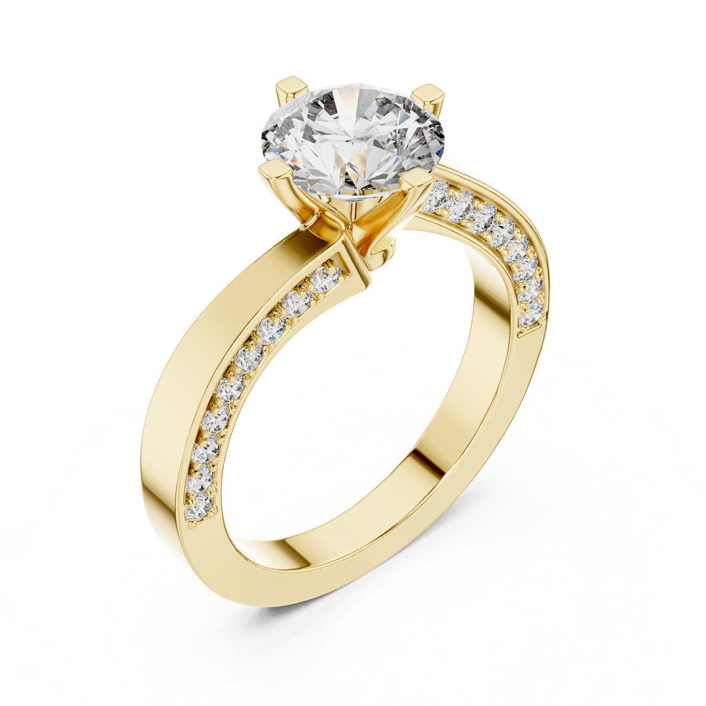Round Moissanite Twist Ring with Pavé Band, 7.5mm – 925 Sterling Silver, 18K Gold Vermeil