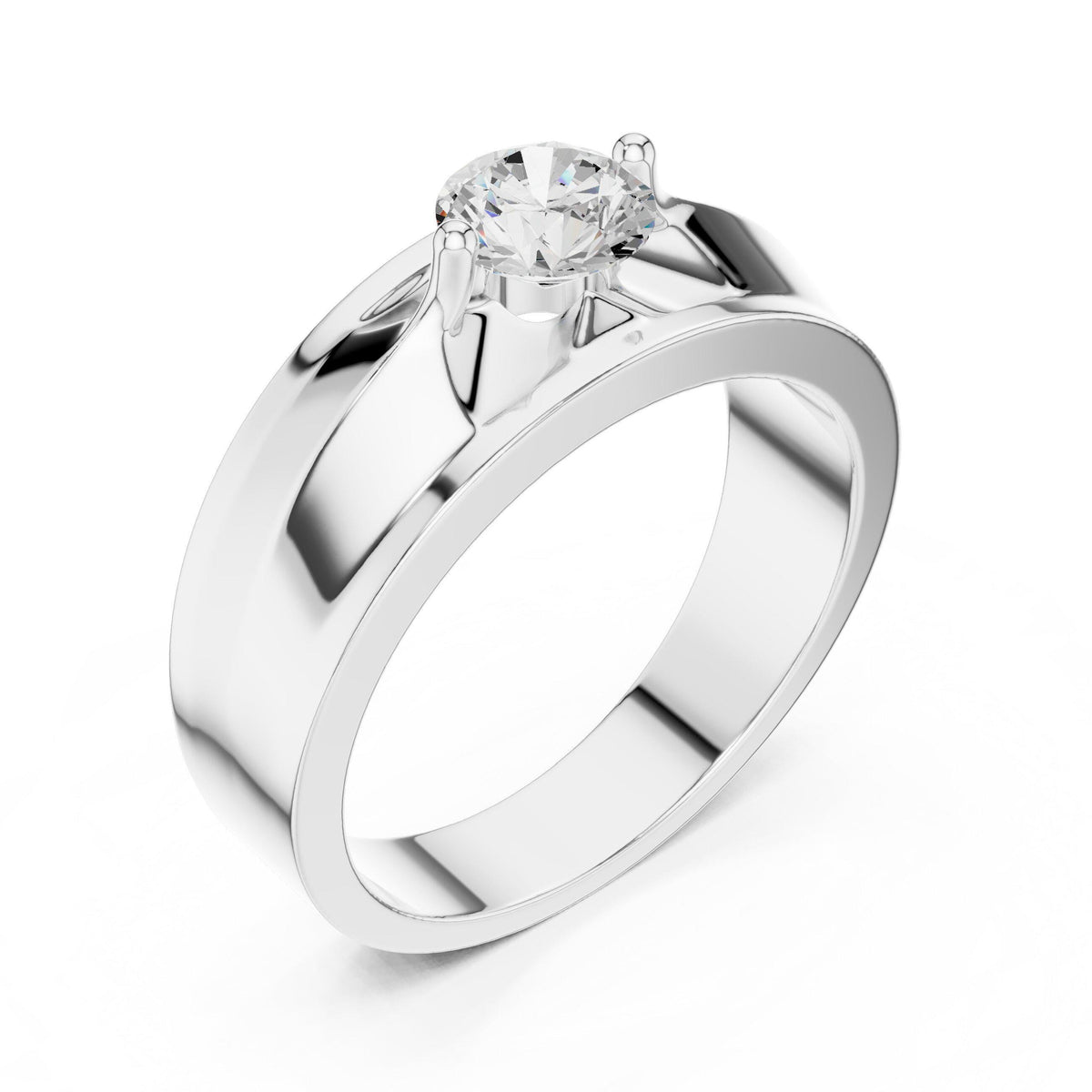 Men's Round Moissanite Ring with Winged Setting – 925 Sterling Silver, 18K Gold Vermeil