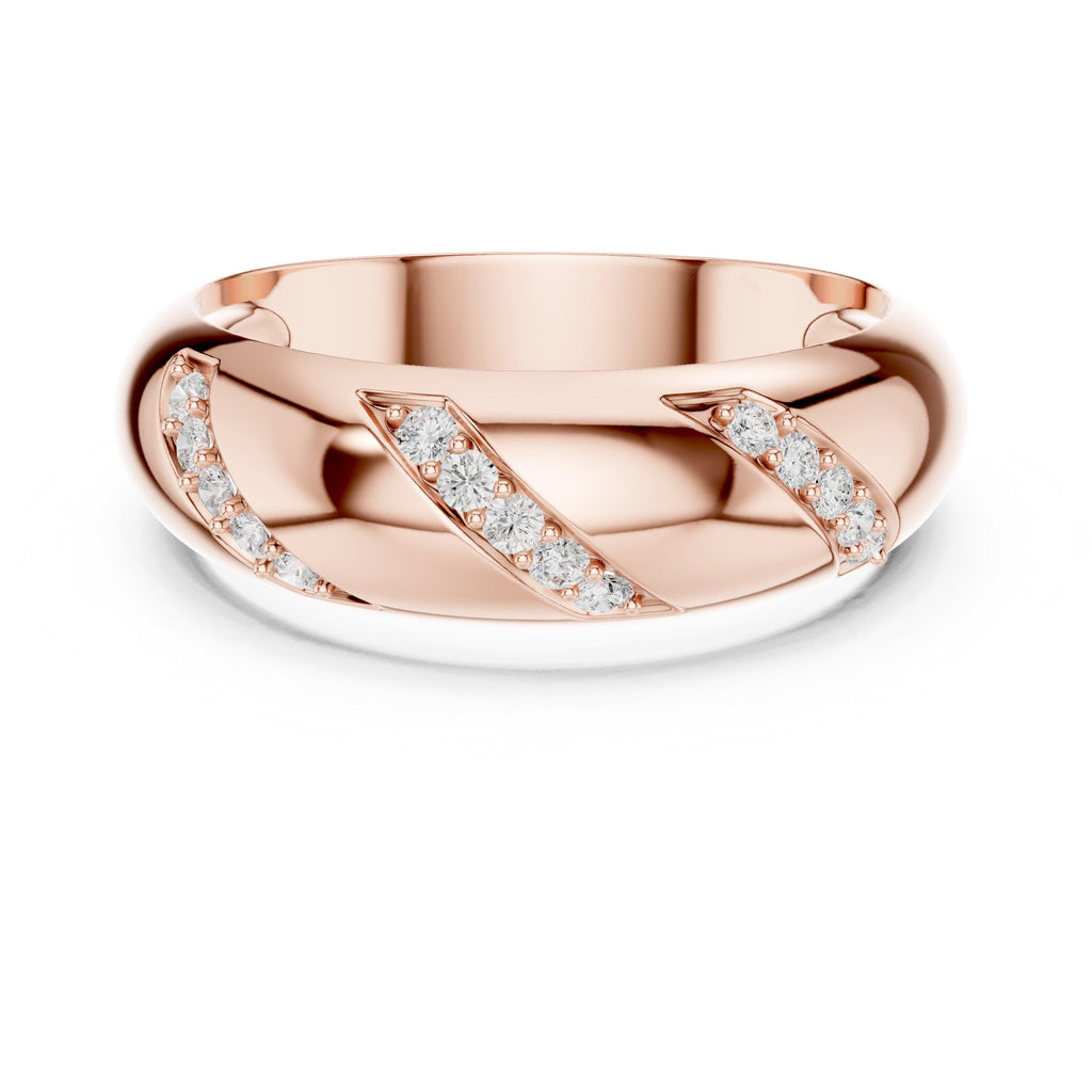Men's Domed Band with Diagonal Pavé Moissanite Accents – 925 Sterling Silver, 18K Gold Vermeil
