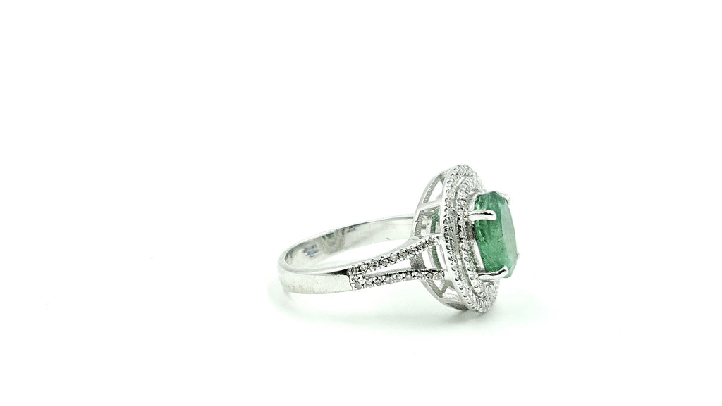 Oval Emerald Double-Halo Diamond Ring – 925 Sterling Silver, 18K White Gold Vermeil