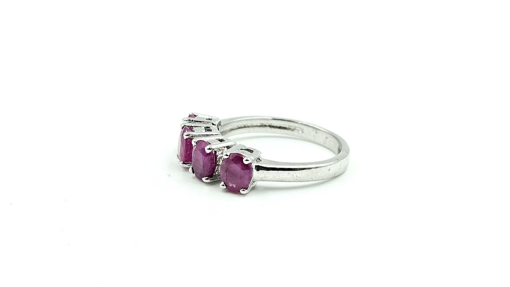 Four-Stone Ruby Band Ring – 925 Sterling Silver, 18K White Gold Vermeil