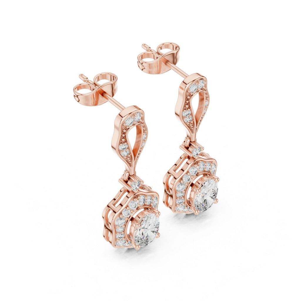 Oval Moissanite Vintage Halo Drop Earrings – 925 Sterling Silver, 18K Gold Vermeil