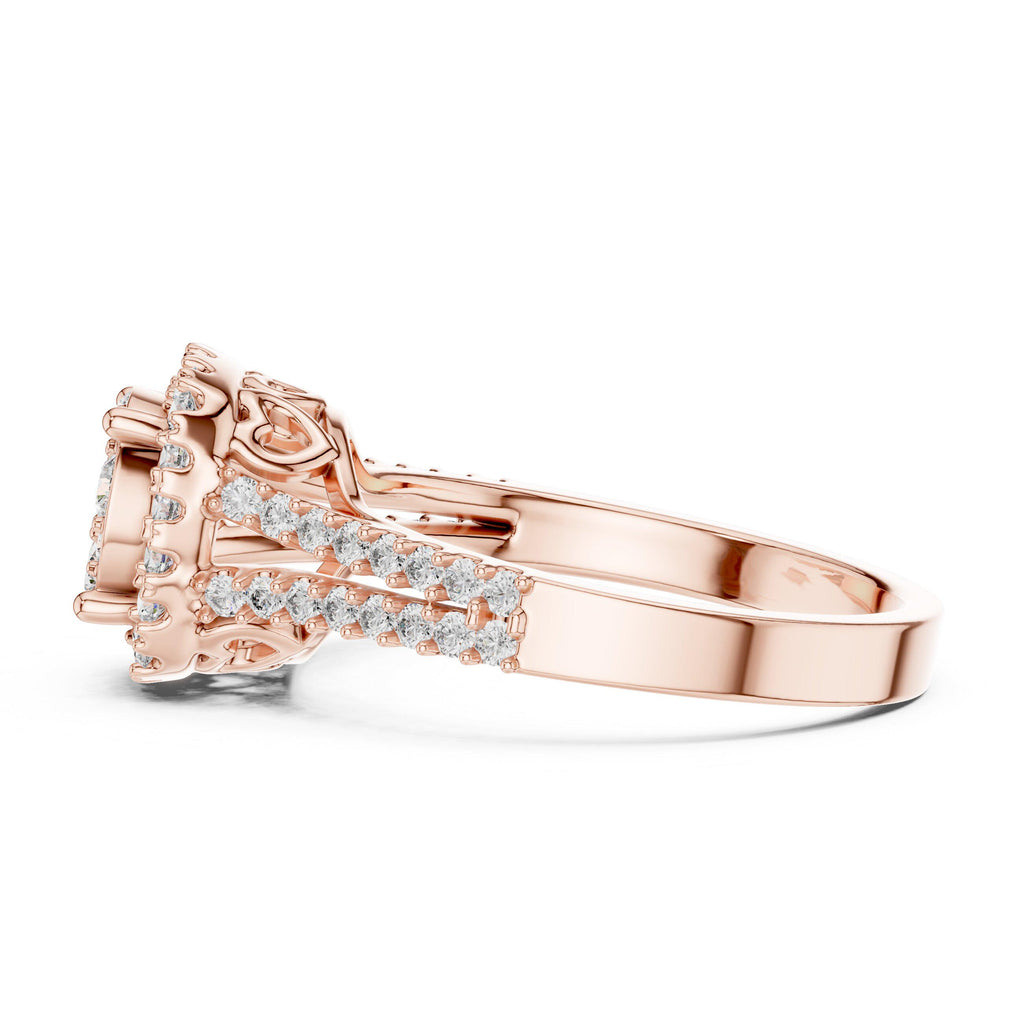 Cushion-Cluster Moissanite Halo Ring with Split Pavé Band – 925 Sterling Silver, 18K Gold Vermeil