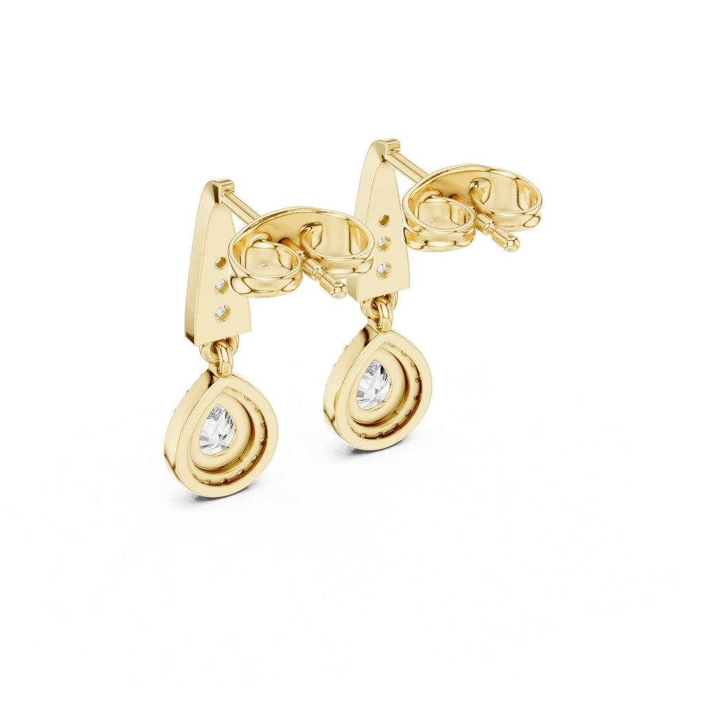 Pear Moissanite Halo Drop Earrings – 925 Sterling Silver, 18K Gold Vermeil
