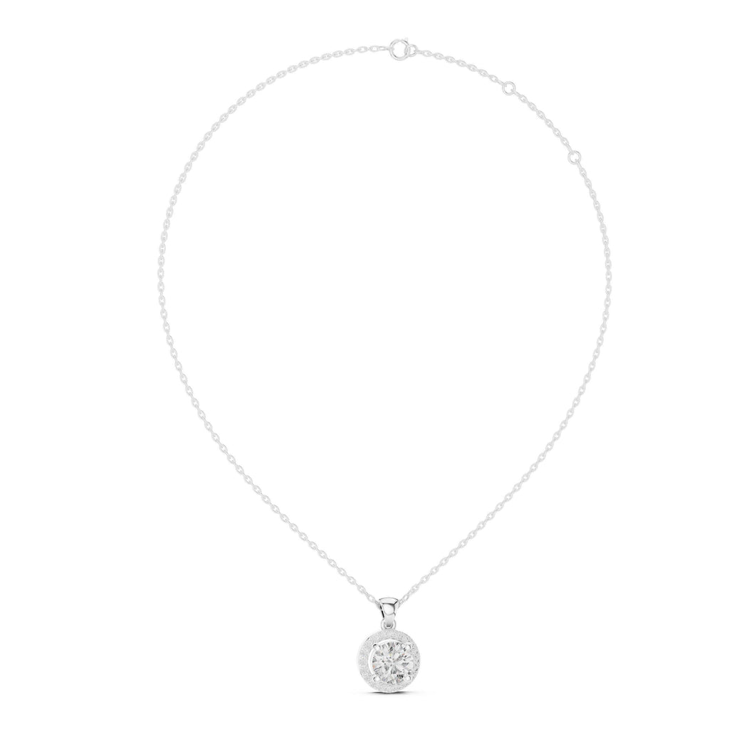 6.5mm Round Moissanite Halo Pendant Necklace – 925 Sterling Silver, 18K Gold Vermeil
