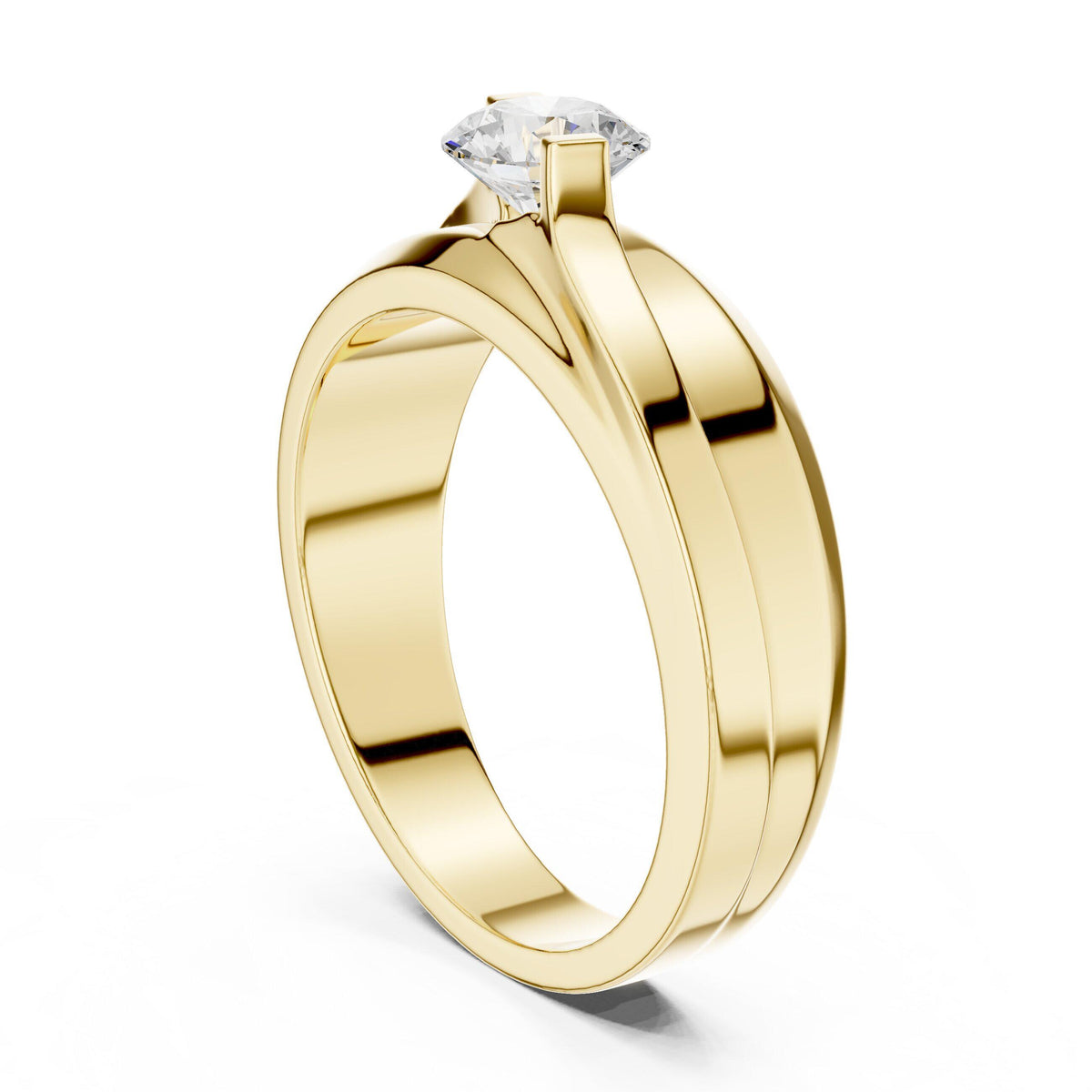 Men's Round Moissanite Ring, Offset Double Band – 925 Sterling Silver, 18K Gold Vermeil