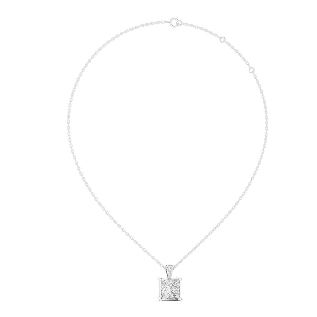 7mm Princess Moissanite Solitaire Pendant Necklace – 925 Sterling Silver, 18K Gold Vermeil