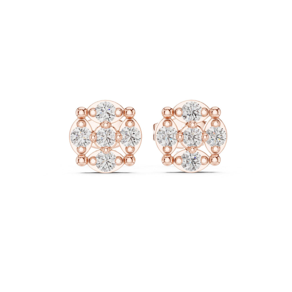 Moissanite Round Cluster Disc Stud Earrings – 925 Sterling Silver, 18K Gold Vermeil
