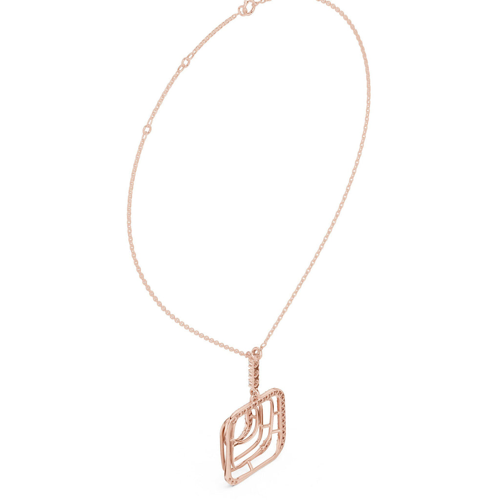 Moissanite Pavé Square Spiral Pendant Necklace – 925 Sterling Silver, 18K Gold Vermeil