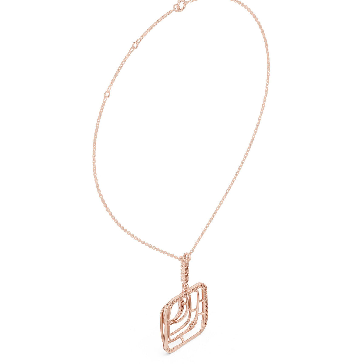 Moissanite Pavé Square Spiral Pendant Necklace – 925 Sterling Silver, 18K Gold Vermeil