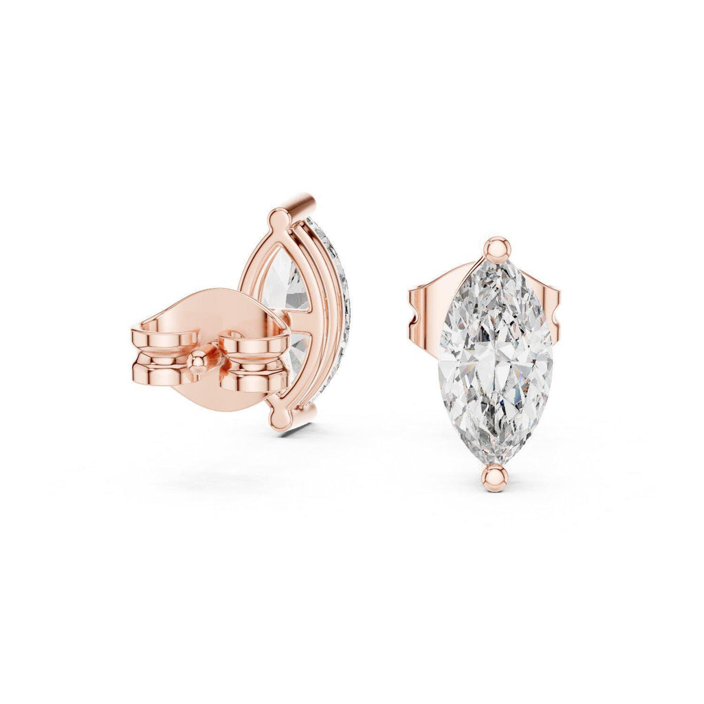 Marquise Moissanite Solitaire Stud Earrings – 925 Sterling Silver, 18K Gold Vermeil
