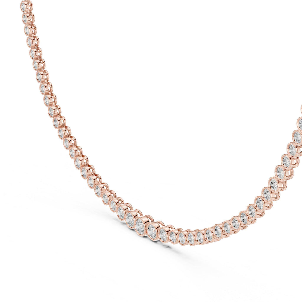 Graduated Round Moissanite Bezel Tennis Necklace – 925 Sterling Silver, 18K Gold Vermeil