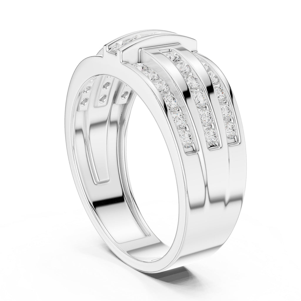 Men's Triple-Row Band with Pavé Moissanite Bar – 925 Sterling Silver, 18K Gold Vermeil