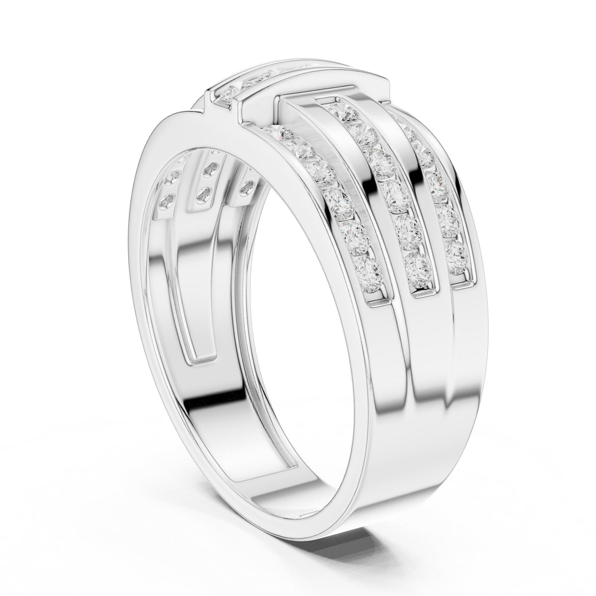 Men's Triple-Row Band with Pavé Moissanite Bar – 925 Sterling Silver, 18K Gold Vermeil