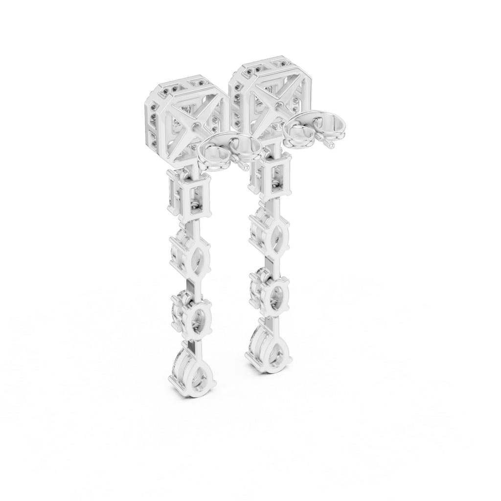 Princess Halo Moissanite Linear Drop Earrings – 925 Sterling Silver, 18K Rose Gold Vermeil