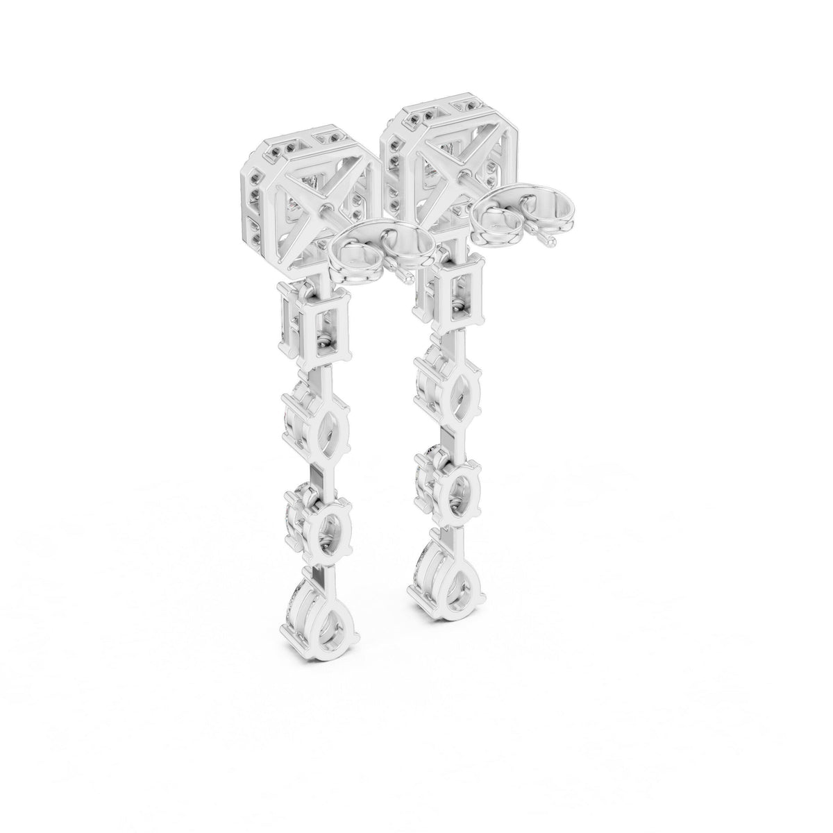 Princess Halo Moissanite Linear Drop Earrings – 925 Sterling Silver, 18K Rose Gold Vermeil