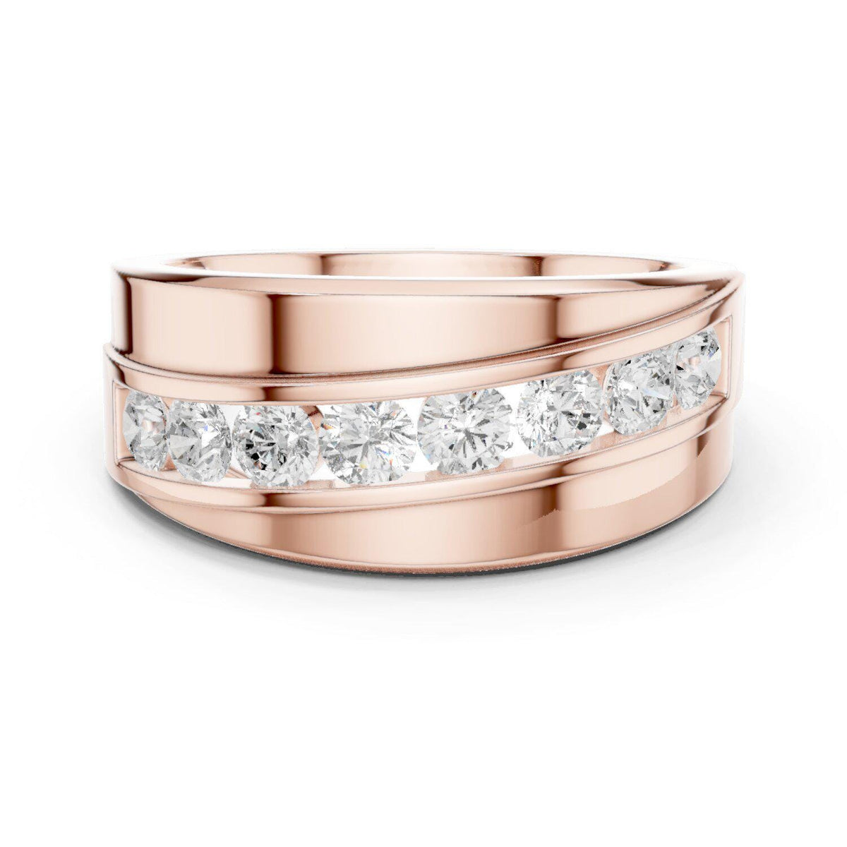 Men's Diagonal Channel-Set Moissanite Band – 925 Sterling Silver, 18K Gold Vermeil