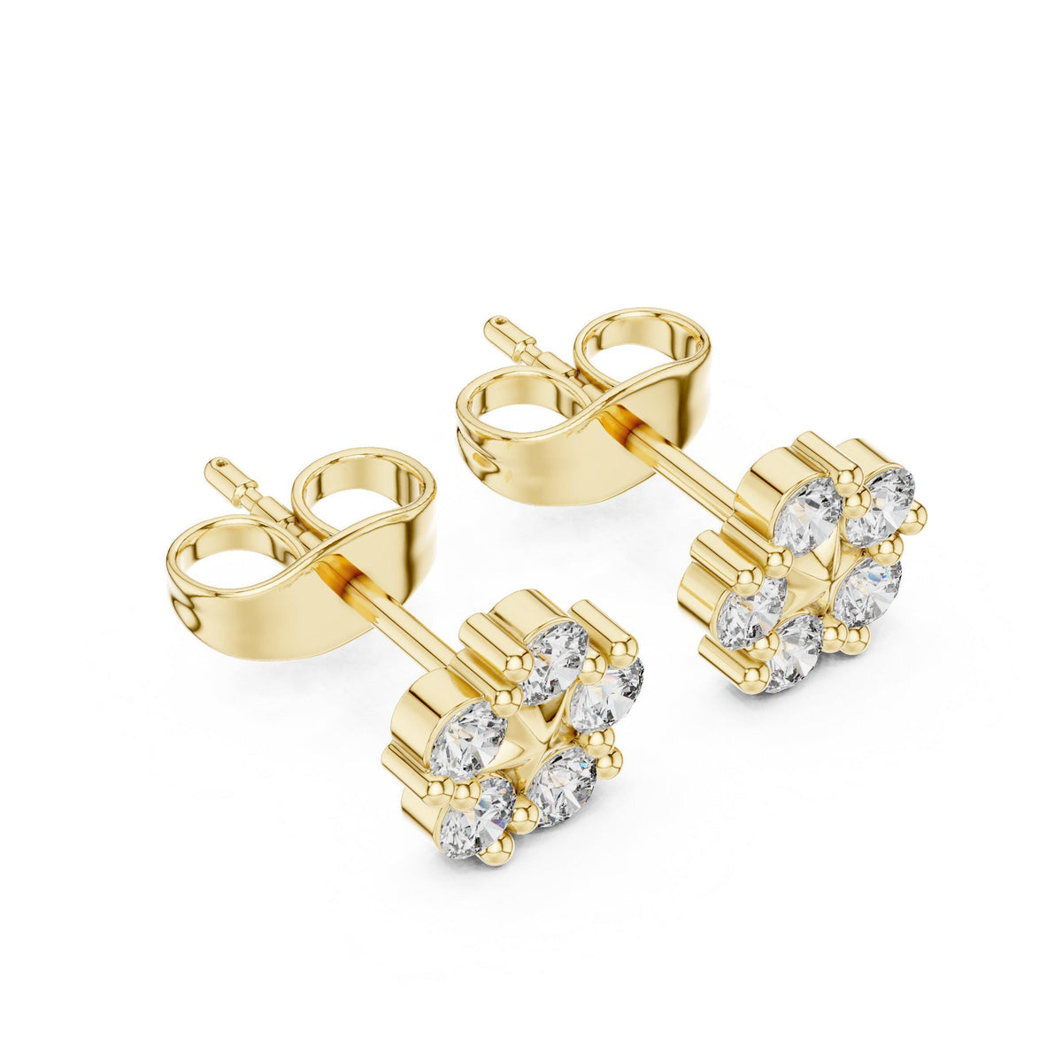 Moissanite Pinwheel Cluster Stud Earrings – 925 Sterling Silver, 18K Gold Vermeil