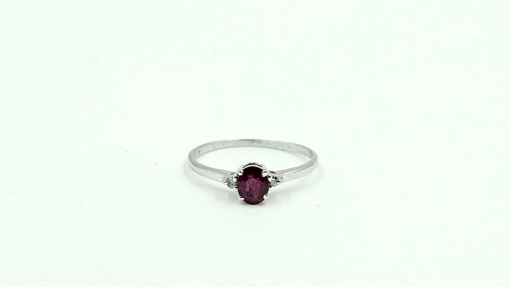 Oval Ruby Solitaire Ring with Diamond Accents – 925 Sterling Silver, 18K White Gold Vermeil