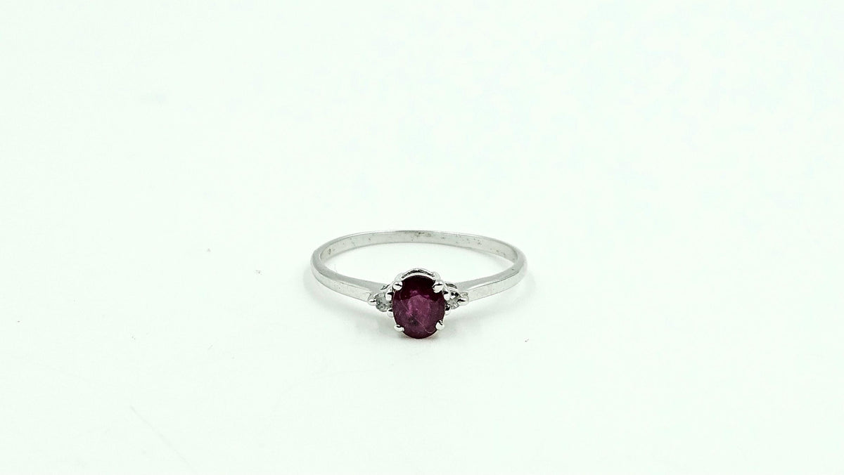 Oval Ruby Solitaire Ring with Diamond Accents – 925 Sterling Silver, 18K White Gold Vermeil