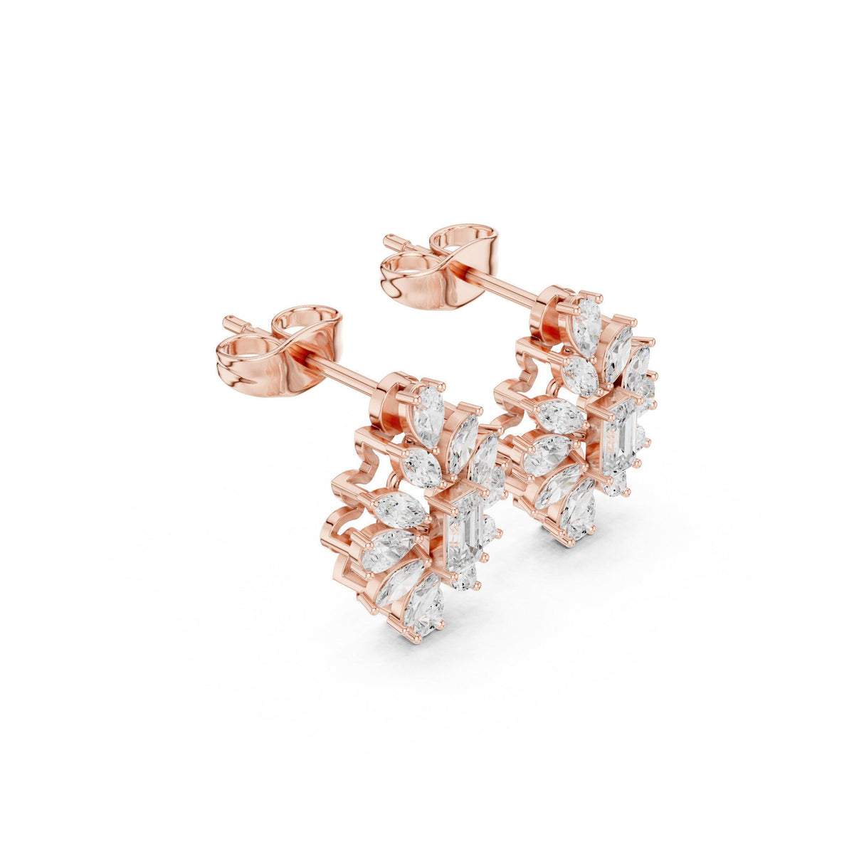 Baguette & Marquise Moissanite Starburst Stud Earrings – 925 Sterling Silver, 18K Gold Vermeil