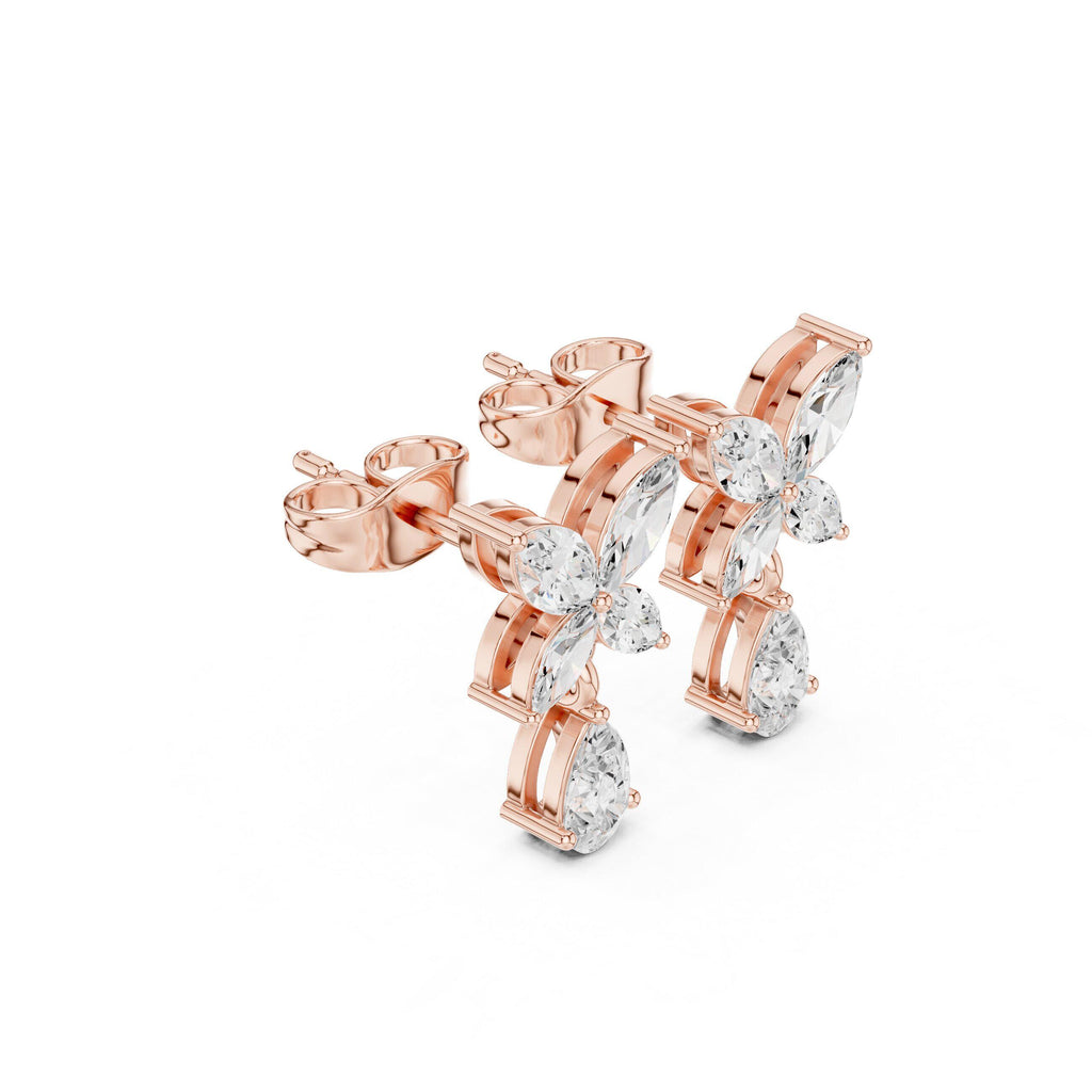 Marquise Moissanite Butterfly Drop Earrings – 925 Sterling Silver, 18K Gold Vermeil