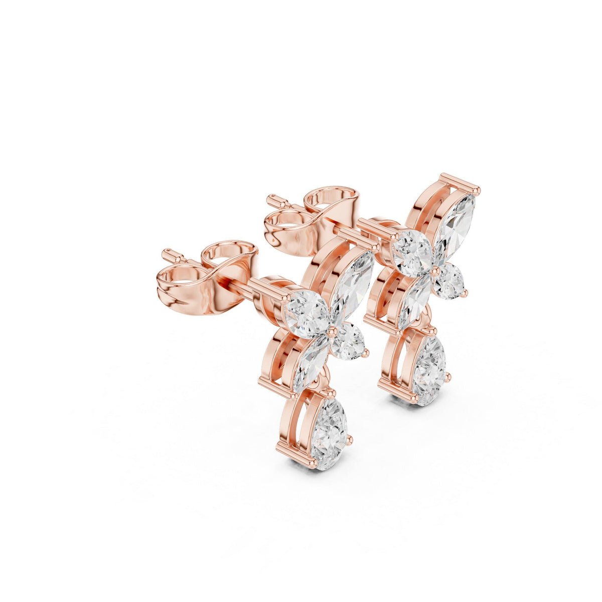 Marquise Moissanite Butterfly Drop Earrings – 925 Sterling Silver, 18K Gold Vermeil
