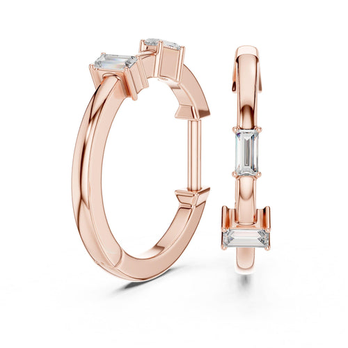 Baguette Moissanite Station Hoop Earrings – 925 Sterling Silver, 18K Gold Vermeil