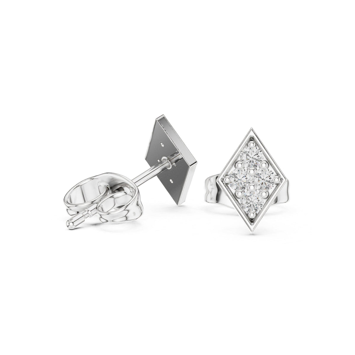 Moissanite Pavé Diamond-Shape Stud Earrings – 925 Sterling Silver, 18K Gold Vermeil