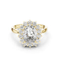 Oval Moissanite Floral Cluster Halo Ring, 7x9mm – 925 Sterling Silver, 18K Gold Vermeil