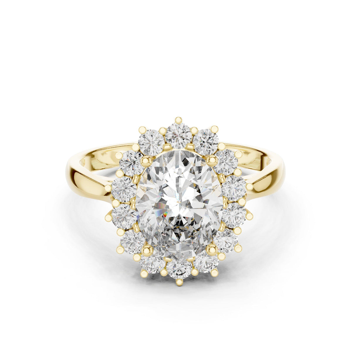 Oval Moissanite Floral Cluster Halo Ring, 7x9mm – 925 Sterling Silver, 18K Gold Vermeil