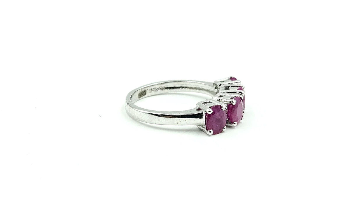 Four-Stone Ruby Band Ring – 925 Sterling Silver, 18K White Gold Vermeil