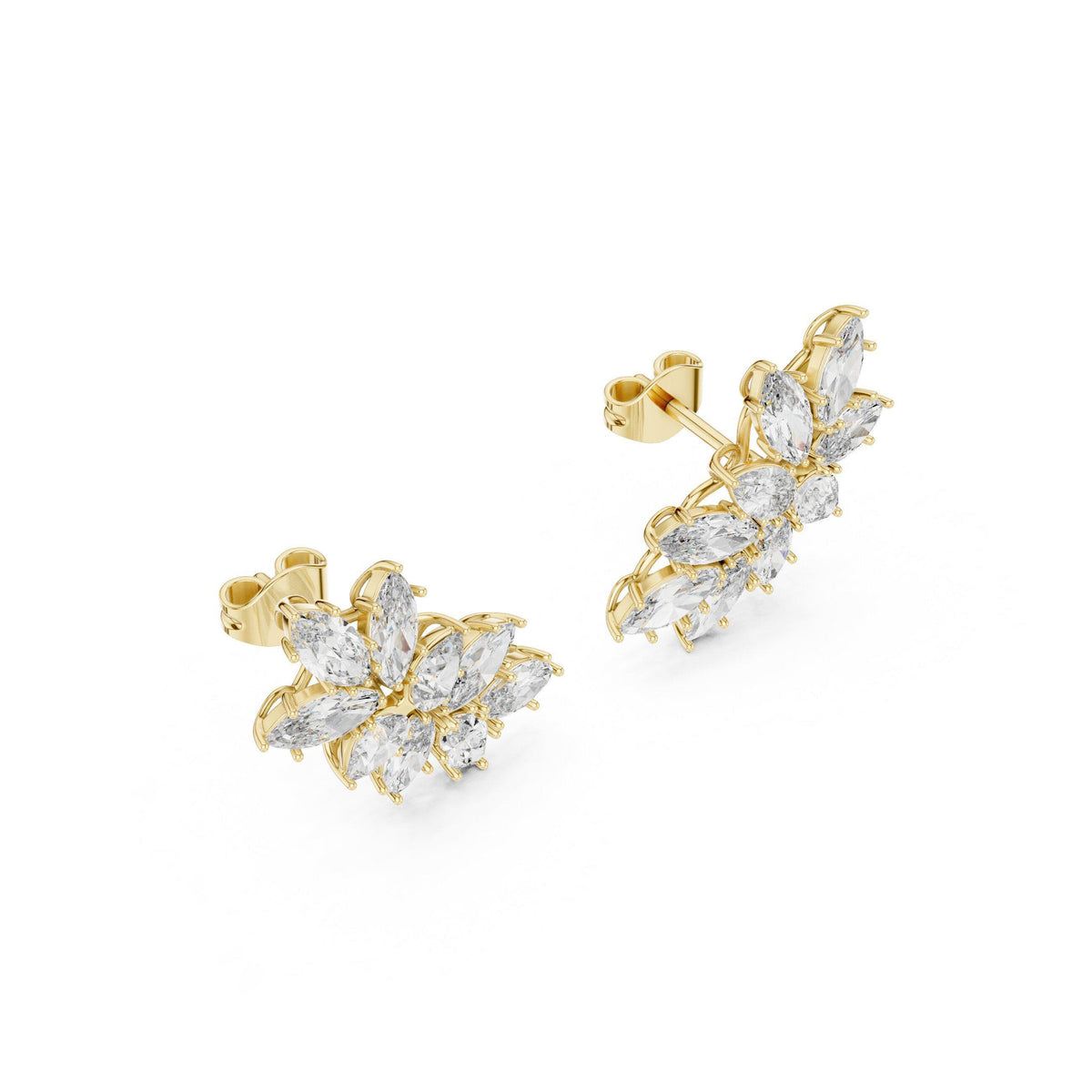 Marquise Moissanite Climber Earrings – 925 Sterling Silver, 18K Gold Vermeil